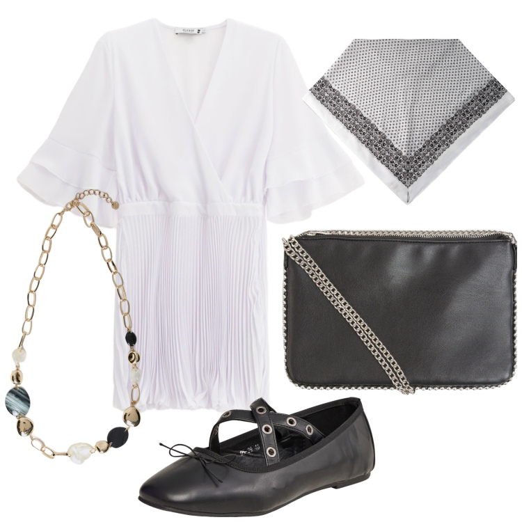 Outfit donna - Comoda e leggera. Stile Bon Ton per Tutti i giorni. Abbinamento con borse a tracolla, ballerine, vestiti corti, collane, foulard.