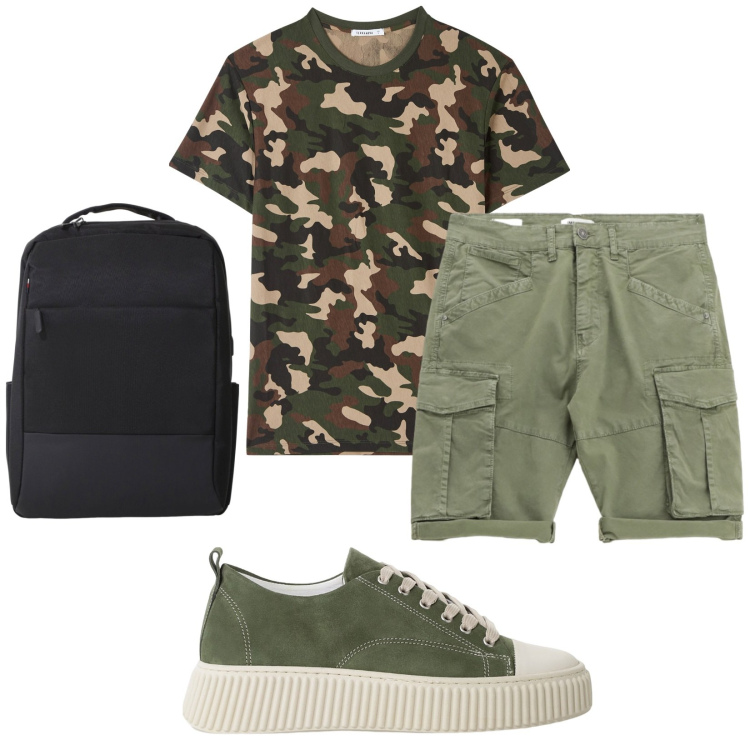 Outfit uomo - Total look #2231198. Stile Casual per Sport. Abbinamento con t-shirt, bermuda, sneakers, borse sportive.