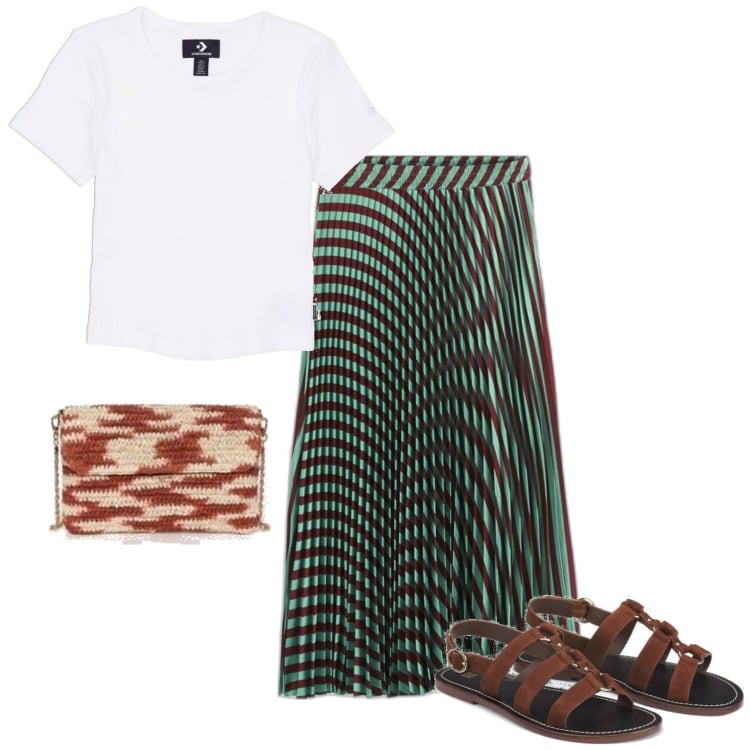 Outfit mujer - Casual #9397. Estilo Casual para Todos los días. Combinación con faldas largas, camiseta, bandoleras, sandalias de piel.
