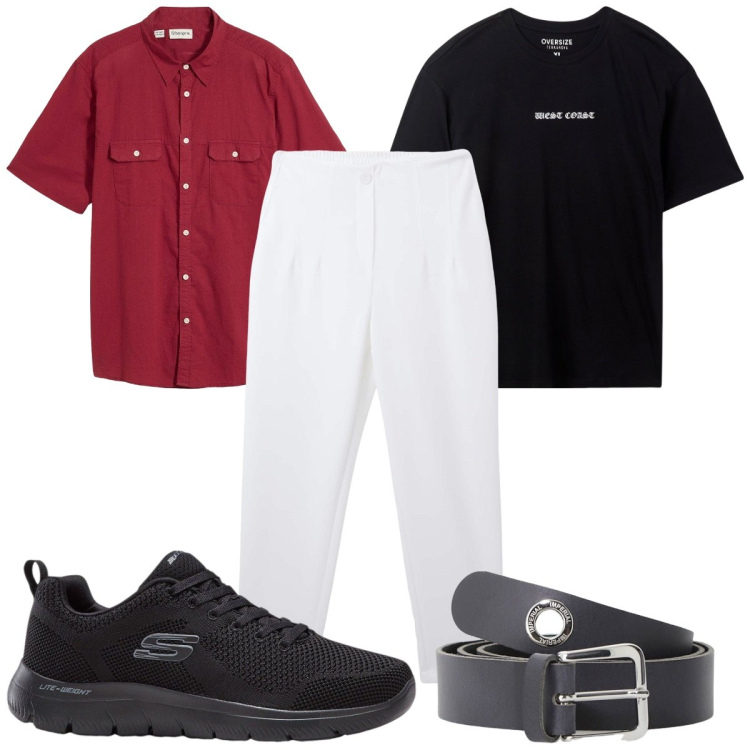 Outfit uomo - Total look #2231320. Stile Casual per Tutti i giorni. Abbinamento con sneakers, camicie a manica corta, pantaloni chino, t-shirt, cinture.