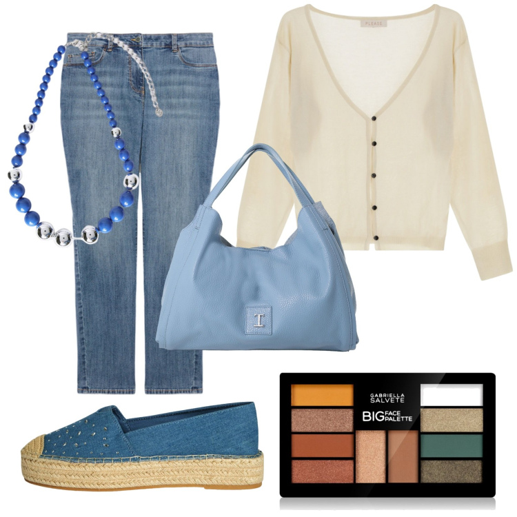 Outfit donna - Casual. Stile Casual per Tutti i giorni. Abbinamento con terre, espadrillas, cardigans, pochette, collane, jeans skinny.