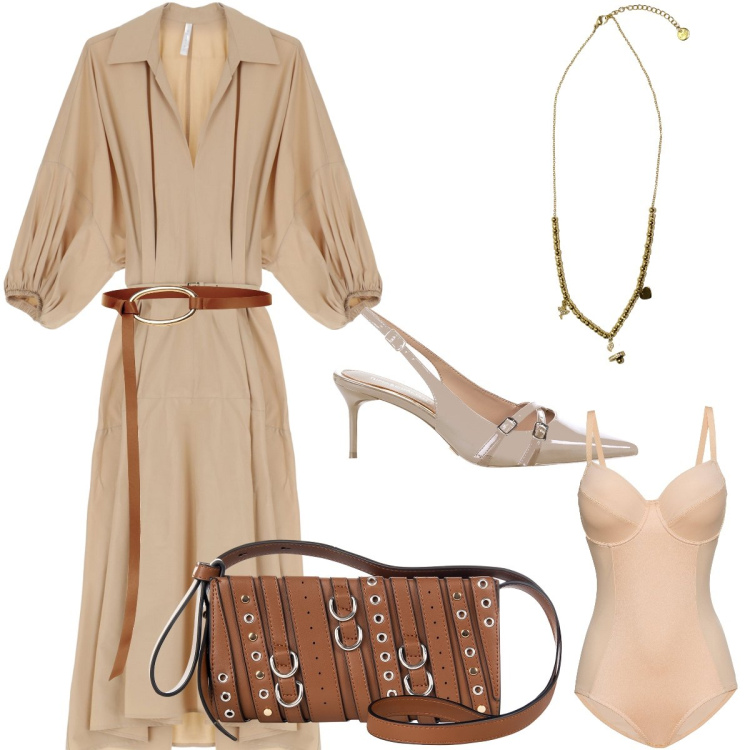 Outfit donna - Bon ton. Stile Bon Ton per Tutti i giorni. Abbinamento con body, décolleté, borse a spalla, cinture, vestiti lunghi, ciondoli.