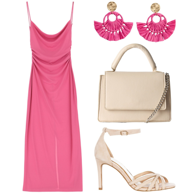 Outfit donna - Total look #2231444. Stile Bon Ton per Serata fuori. Abbinamento con orecchini, borse a tracolla, sandali col tacco, vestiti.
