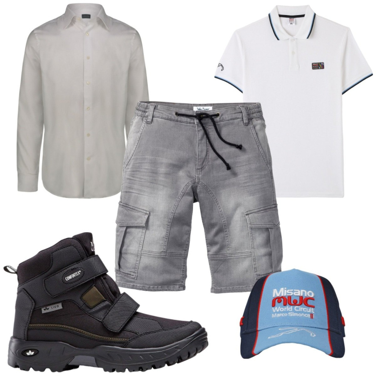 Outfit uomo - Total look #2231479. Stile Trendy per Tutti i giorni. Abbinamento con bermuda, stivali e stivaletti, polo, cappelli, camicie.
