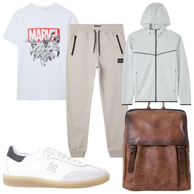 Outfit uomo - Total look #2231496. Stile Trendy per Sport. Abbinamento con felpe con cappuccio, t-shirt, pantaloni, sneakers, borse sportive.