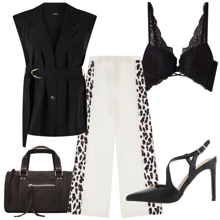 Outfit donna - Total look #2231535. Stile Rock per Serata fuori. Abbinamento con borse a mano, reggiseni, gilet, pantaloni a palazzo, décolleté.