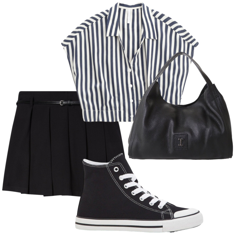 Outfit donna - Total look #2231541. Stile Trendy per Tutti i giorni. Abbinamento con sneakers alte, minigonne, camicie a manica corta, pochette.