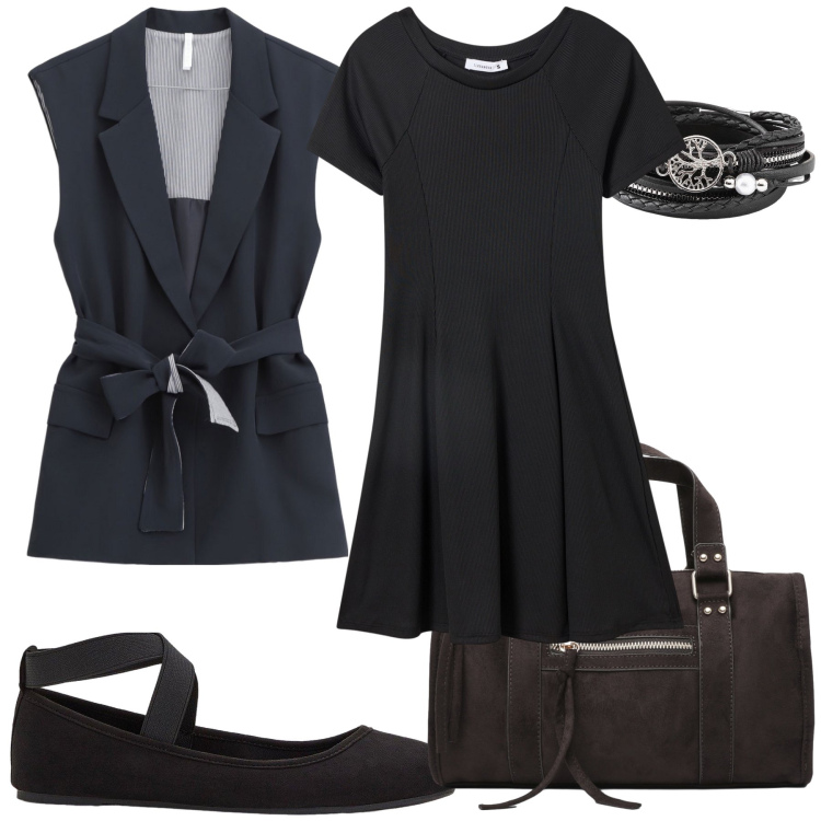 Outfit donna - Ballerina bauletto e gilet per la retour. Stile Urban per Ufficio. Abbinamento con ballerine, braccialetti, borse a mano, vestiti corti, gilet.