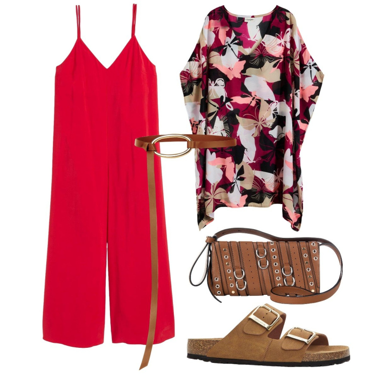 Outfit donna - Ufficio in Agosto. Stile Casual chic per Ufficio. Abbinamento con tute, vestiti da spiaggia, ciabatte, borse a spalla, cinture.