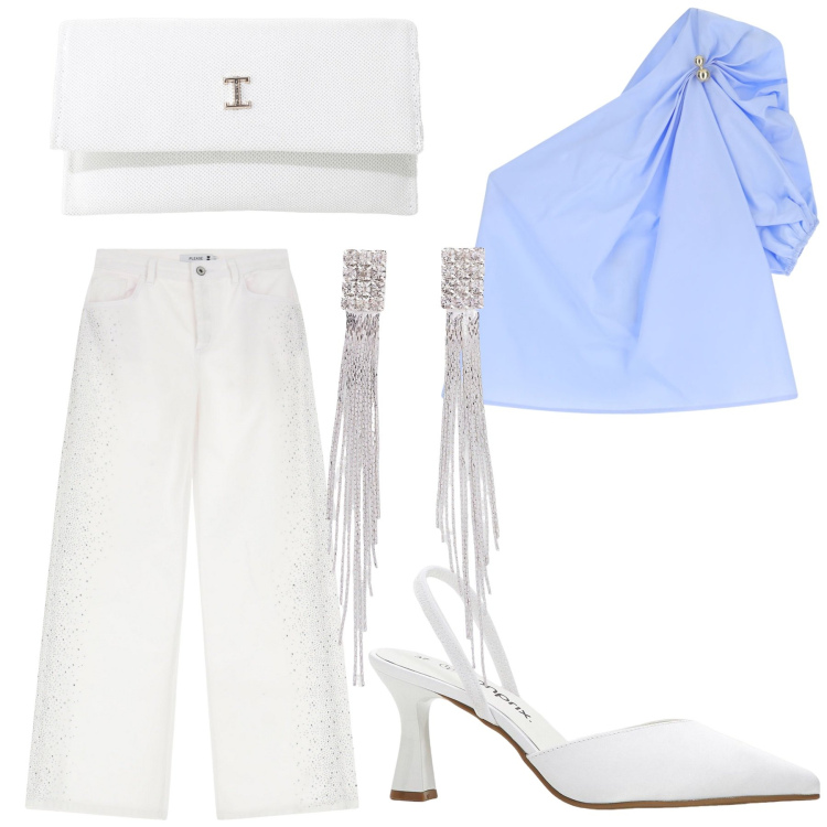 Outfit donna - Total look #2231597. Stile Casual chic per Serata fuori. Abbinamento con orecchini, décolleté, pantaloni, top, borse a tracolla.