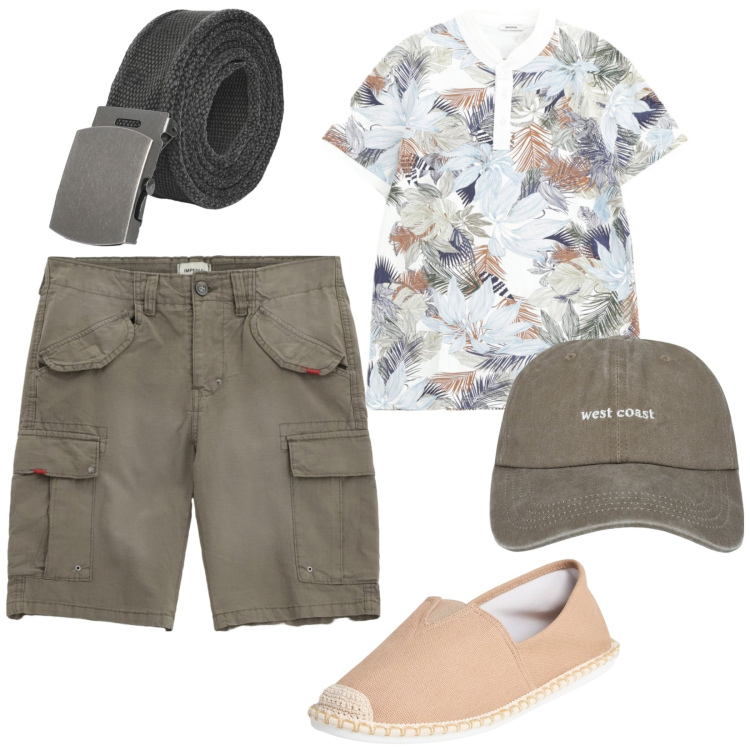 Outfit uomo - Espadrillas maschili. Stile Casual per Mare. Abbinamento con espadrillas, cappelli, cinture, bermuda, polo.