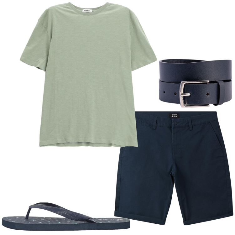 Outfit uomo - Al mare. Stile Casual per Mare. Abbinamento con sandali, bermuda, t-shirt, cinture.