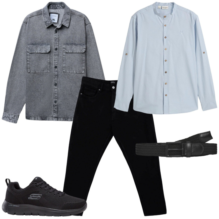 Outfit uomo - Nero e grigio. Stile Casual per Tutti i giorni. Abbinamento con sneakers, camicie, cinture, pantaloni, cappotti.