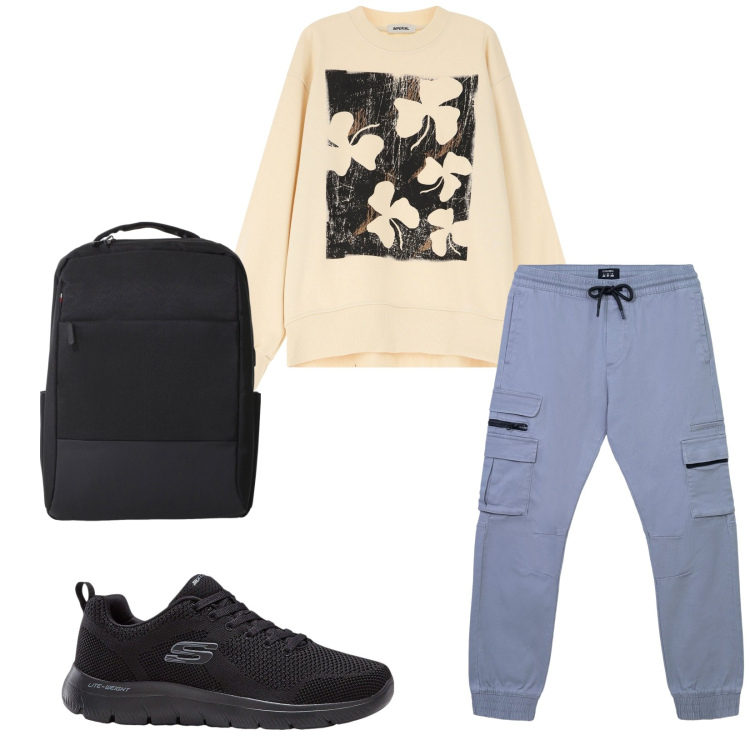 Outfit uomo - Total look #2231703. Stile Casual per Sport. Abbinamento con sneakers, pantaloni cargo, felpe, borse sportive.