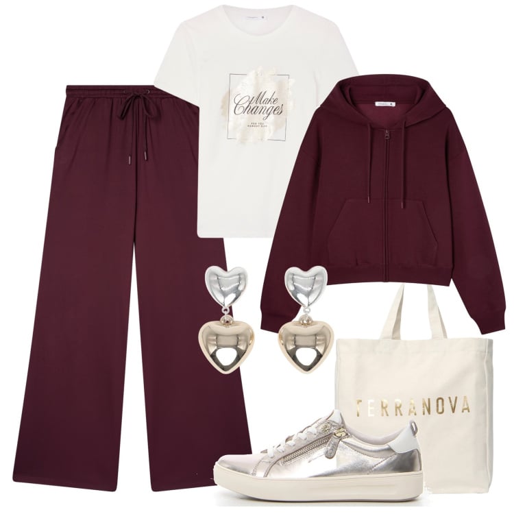 Outfit donna - Primo giorno di scuola Terranova. Stile Casual per Scuola/Università. Abbinamento con pantaloni, felpe con cappuccio, t-shirt, borse tote, orecchini, sneakers.