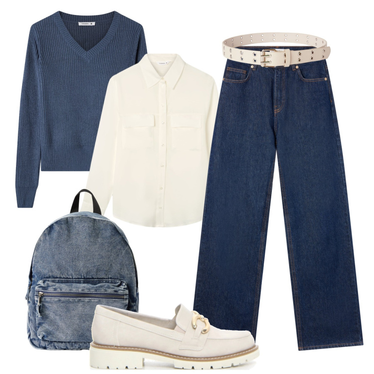 Outfit donna - Torniamo a scuola con Terranova. Stile Casual per Scuola/Università. Abbinamento con maglieria, jeans, zaini, camicie, cinture, mocassini.