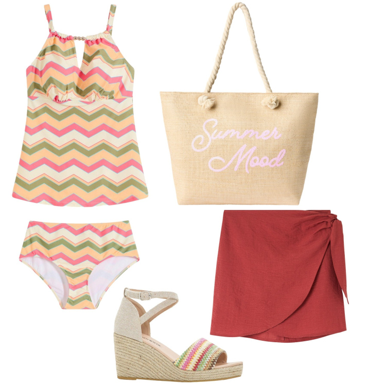 Outfit donna - La borsa per il mare. Stile Casual chic per Mare. Abbinamento con costumi interi, sandali, vestiti da spiaggia, borse tote.