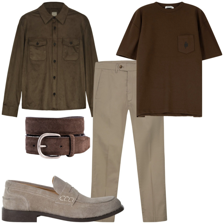 Outfit uomo - Total look #2231974. Stile Urban per Ufficio. Abbinamento con scarpe stringate, t-shirt, cinture, giacche, pantaloni chino.