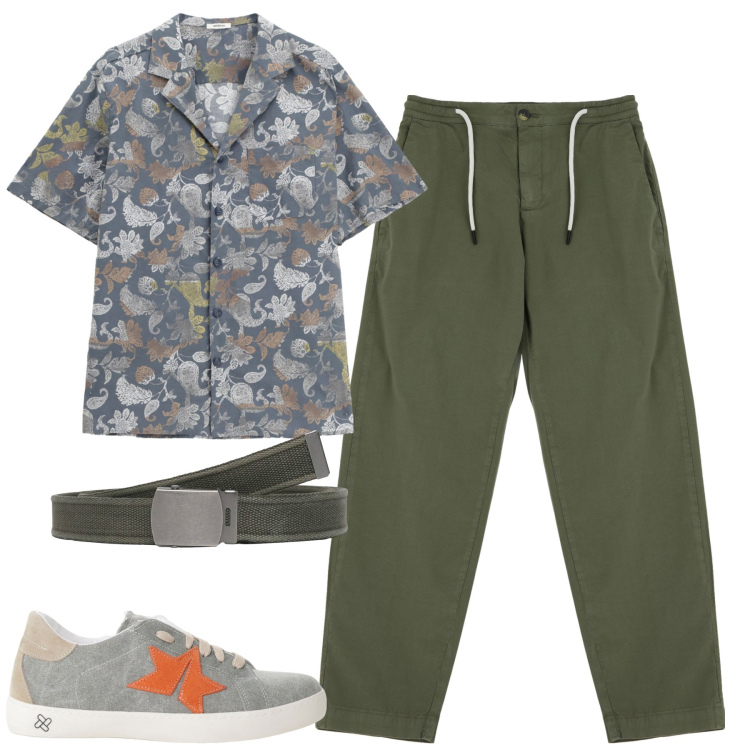 Outfit uomo - Total look #2231975. Stile Casual per Tutti i giorni. Abbinamento con cinture, pantaloni chino, sneakers, camicie a manica corta.