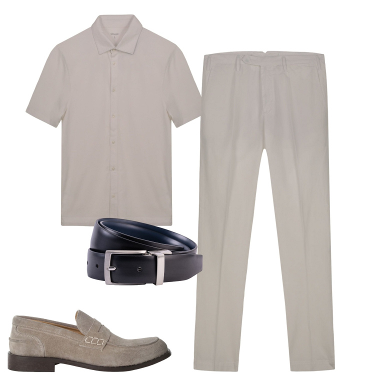 Outfit uomo - White. Stile Trendy per Tutti i giorni. Abbinamento con scarpe stringate, pantaloni, cinture, polo.