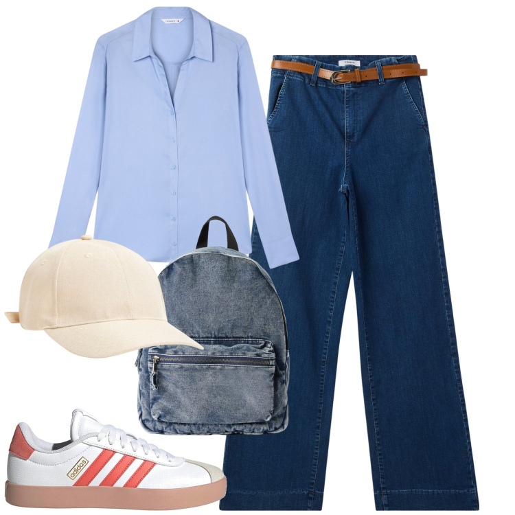 Outfit donna - Terranova - back to school. Stile Preppy per Scuola/Università. Abbinamento con camicie, cappelli, zaini, jeans, sneakers.