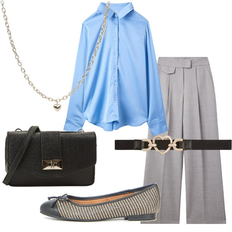 Outfit donna - Rientro in facoltà by Terranova. Stile Bon Ton per Scuola/Università. Abbinamento con camicie, collane, pantaloni, cinture, borse a tracolla, ballerine.