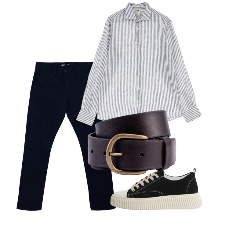 Outfit uomo - Agosto. Stile Casual per Tutti i giorni. Abbinamento con pantaloni chino, sneakers, camicie, cinture.