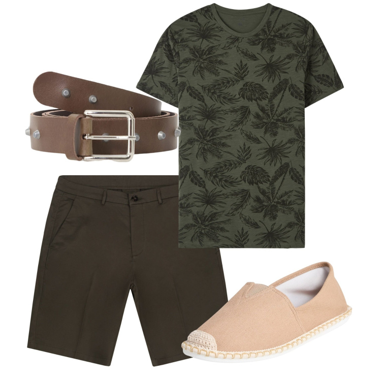 Outfit uomo - Chi ha una vita. Stile Casual per Tutti i giorni. Abbinamento con t-shirt, espadrillas, cinture, bermuda.