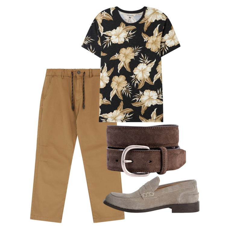 Outfit uomo - Agosto. Stile Casual per Tutti i giorni. Abbinamento con t-shirt, pantaloni, scarpe stringate, cinture.