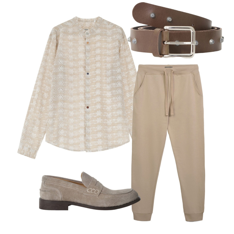 Outfit uomo - Una serata tranquilla. Stile Casual per Tutti i giorni. Abbinamento con pantaloni, camicie, cinture, scarpe stringate.