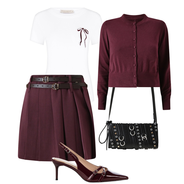 Outfit donna - New preppy style. Stile Preppy per Tutti i giorni. Abbinamento con minigonne, cardigans, t-shirt, borse a spalla, décolleté.