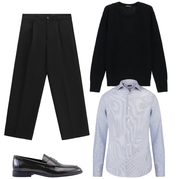Outfit uomo - Total look #2232321. Stile Casual per Ufficio. Abbinamento con maglieria, pantaloni, camicie, scarpe stringate.