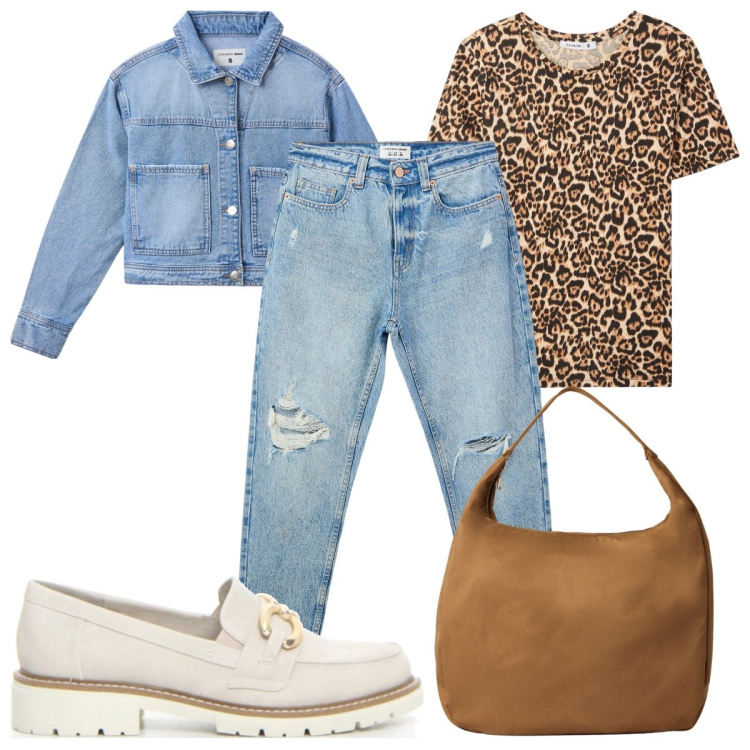 Outfit donna - Terranova back to school : in jeans. Stile Casual per Scuola/Università. Abbinamento con t-shirt, jeans mom, cappotti, borse a mano, mocassini.