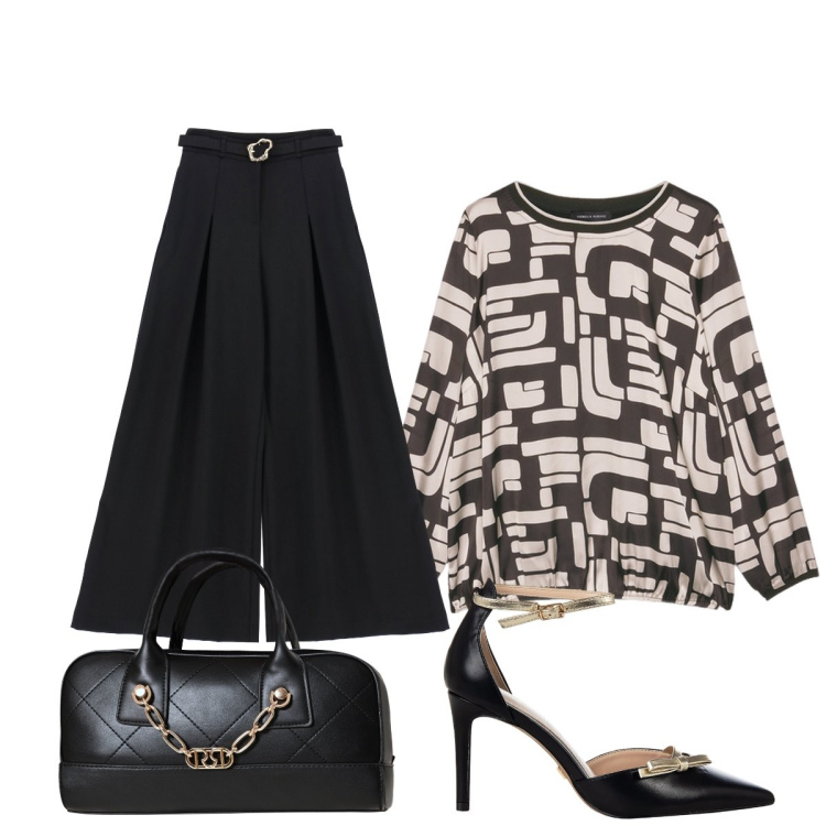 Outfit donna - In città. Stile Minimal per Tutti i giorni. Abbinamento con décolleté, borse a mano, pantaloni, t-shirt.
