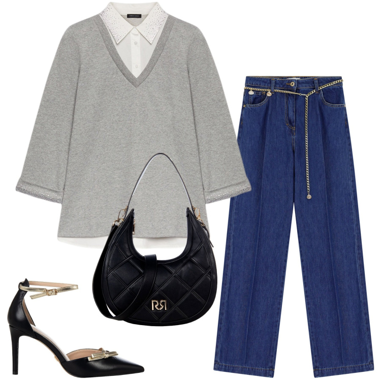 Outfit donna - Total look #2232546. Stile Casual chic per Ufficio. Abbinamento con borse a tracolla, décolleté, jeans, felpe.