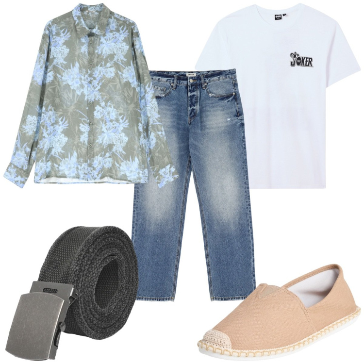 Outfit uomo - Total look #2232580. Stile Trendy per Tutti i giorni. Abbinamento con espadrillas, t-shirt, cinture, camicie, jeans.