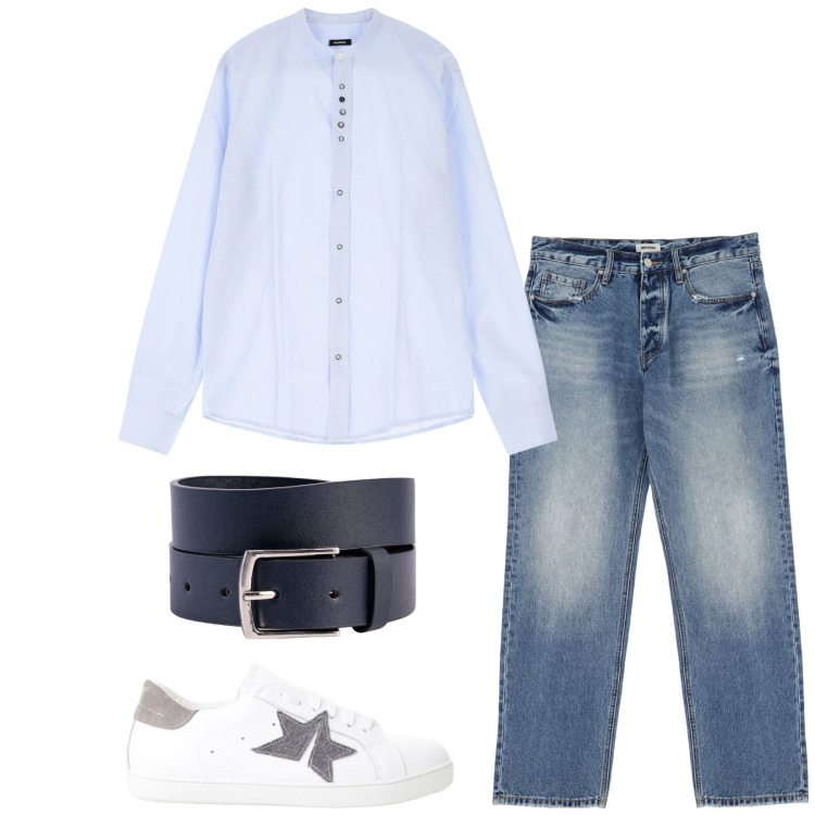 Outfit uomo - Apericena. Stile Casual per Serata speciale. Abbinamento con camicie, jeans, sneakers, cinture.