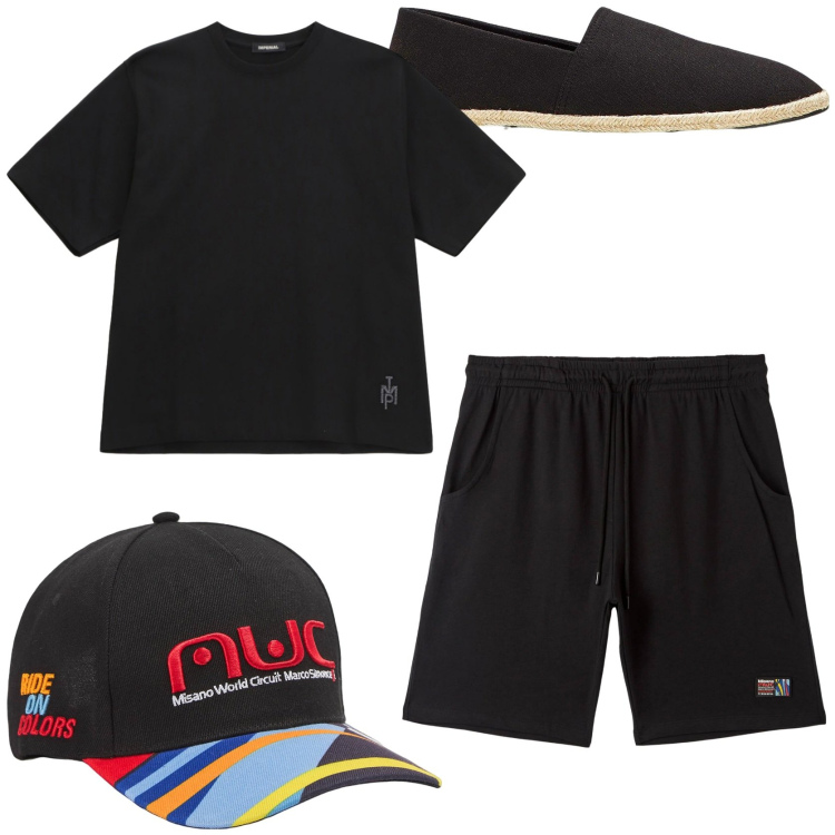 Outfit uomo - Giornate a mare. Stile Casual per Mare. Abbinamento con t-shirt, cappelli con visiera, bermuda, espadrillas.