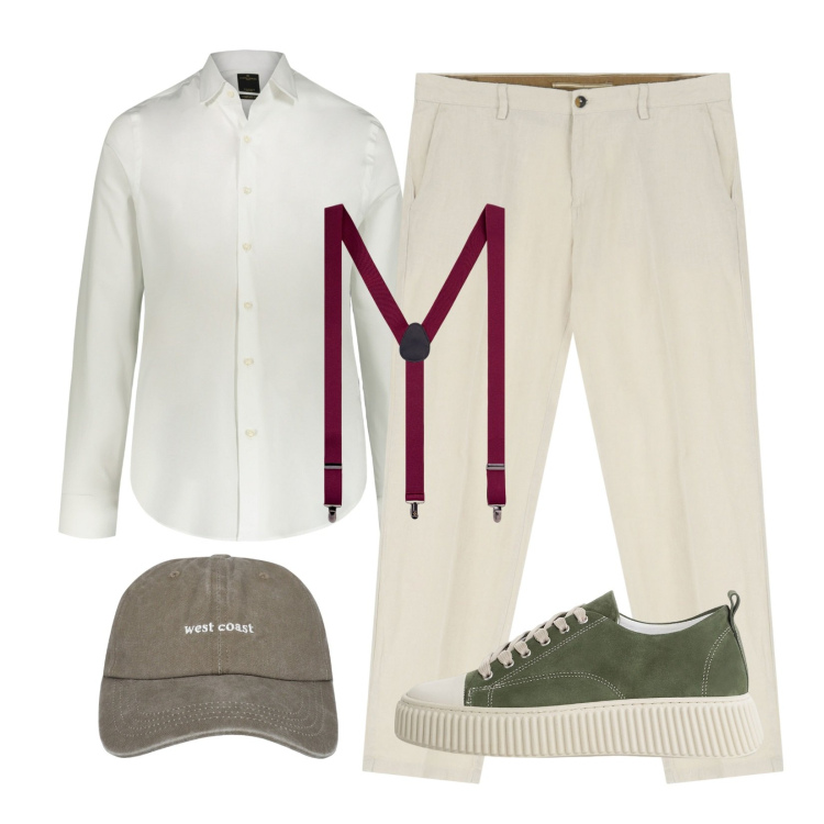 Outfit uomo - Statement di Stile!. Stile Urban per Tutti i giorni. Abbinamento con cappelli, sneakers, pantaloni chino, camicie, bretelle.