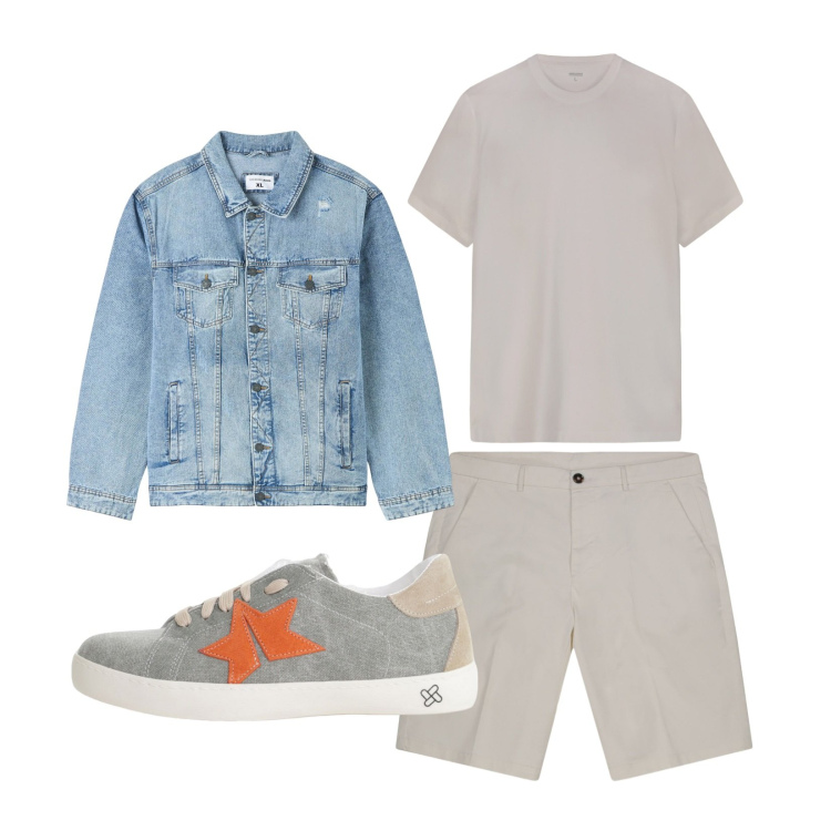 Outfit uomo - Serate al Mare!. Stile Casual per Mare. Abbinamento con giacche, sneakers, bermuda, t-shirt.