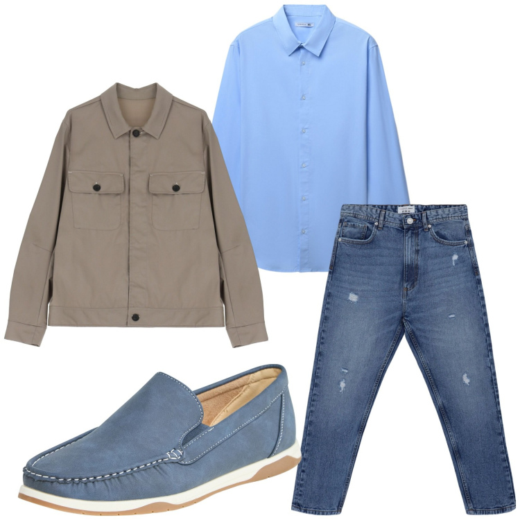 Outfit uomo - Total look #2232802. Stile Casual per Ufficio. Abbinamento con scarpe stringate, jeans strappati, camicie, giacche.