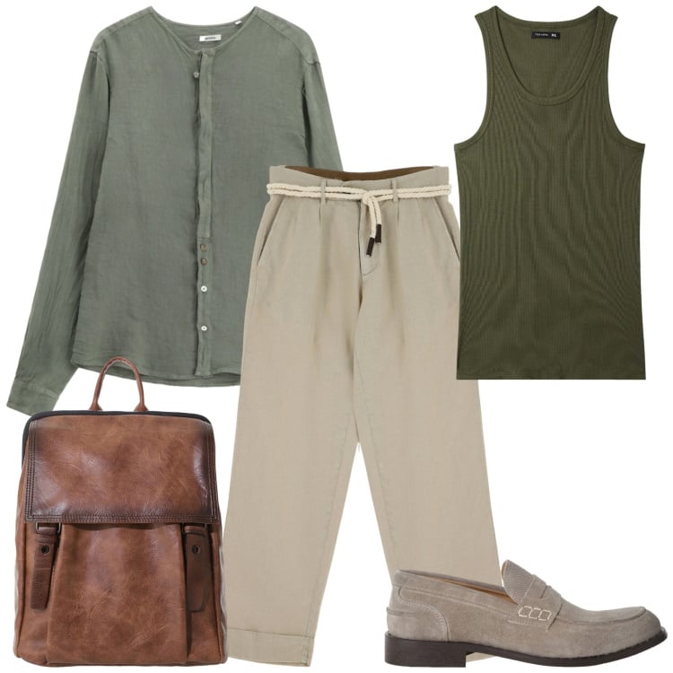 Outfit uomo - Canotta con stile. Stile Casual Abbinamento con canottiere, pantaloni chino, borse sportive, scarpe stringate, camicie.
