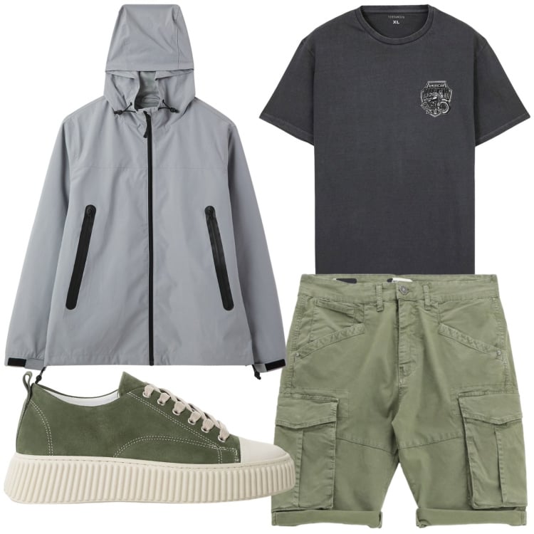 Outfit uomo - Giubbino leggero per le notti al mare. Stile Casual per Tutti i giorni. Abbinamento con t-shirt, giacche, sneakers, bermuda.