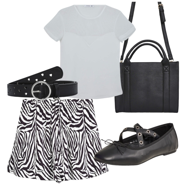 Outfit donna - Terranova - Back To School 3. Stile Trendy per Tutti i giorni. Abbinamento con shorts, ballerine, t-shirt, cinture, borse tote.
