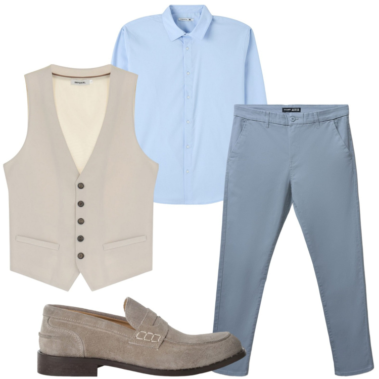 Outfit uomo - Il gilet casual. Stile Casual per Ufficio. Abbinamento con camicie, pantaloni chino, scarpe stringate, gilet.