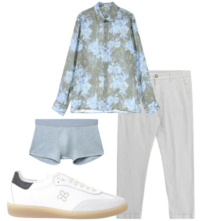 Outfit uomo - Total look #2233049. Stile Casual per Serata speciale. Abbinamento con boxer, camicie, sneakers, pantaloni chino.