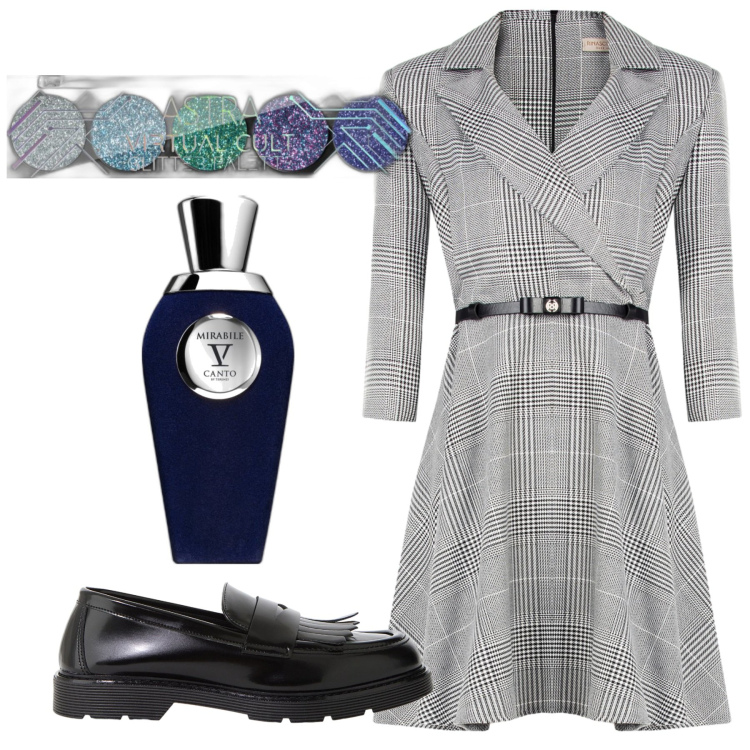 Outfit donna - Total look #2233077. Stile Bon Ton per Ufficio. Abbinamento con ombretti, profumi, vestiti corti, mocassini.