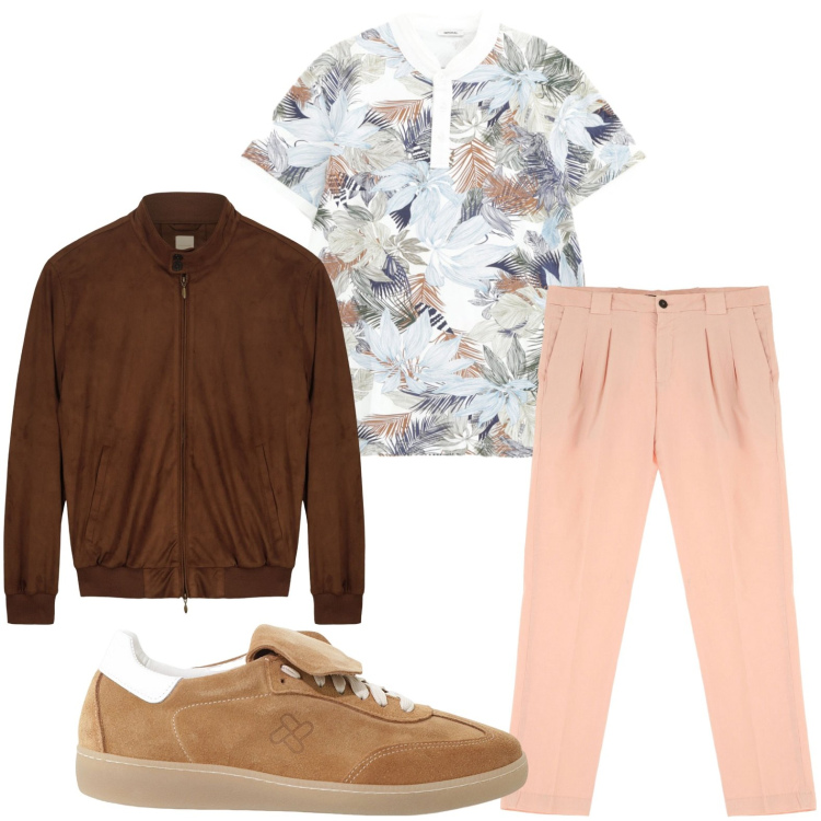 Outfit uomo - Tshirt hawaiana. Stile Casual per Tutti i giorni. Abbinamento con sneakers, pantaloni, polo, giacche.