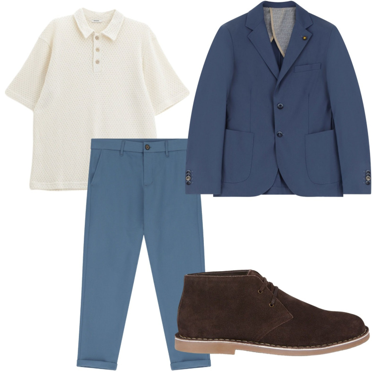 Outfit uomo - Stile disinvolto. Stile Casual per Ufficio. Abbinamento con giacche, polo, pantaloni chino, stivali e stivaletti.