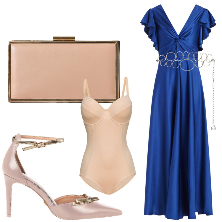 Outfit donna - Total look #2233096. Stile Chic per Cerimonia. Abbinamento con body, décolleté, pochette, cinture, vestiti lunghi.
